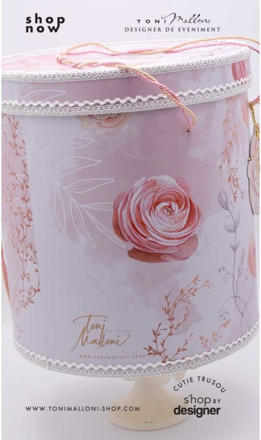 Trusou botez elegant cu pattern bujori roz Peony Affair 6